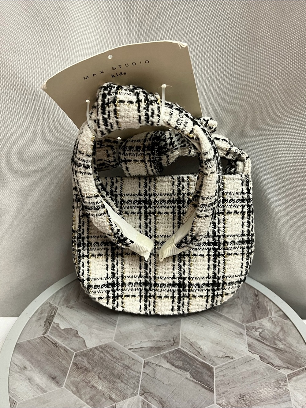 Max Studio Kids Black White Tweed Purse & Matching Headband Set NWT